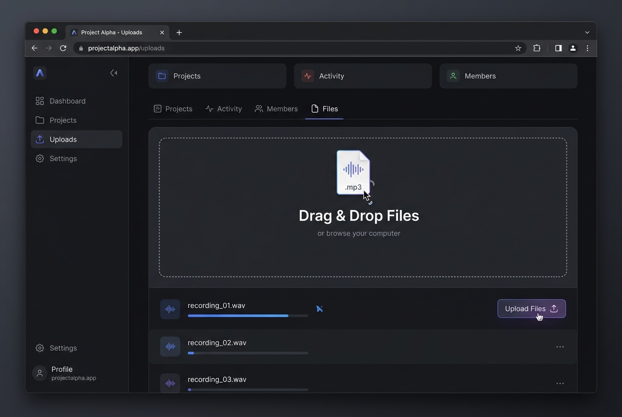 File upload drag and drop interface